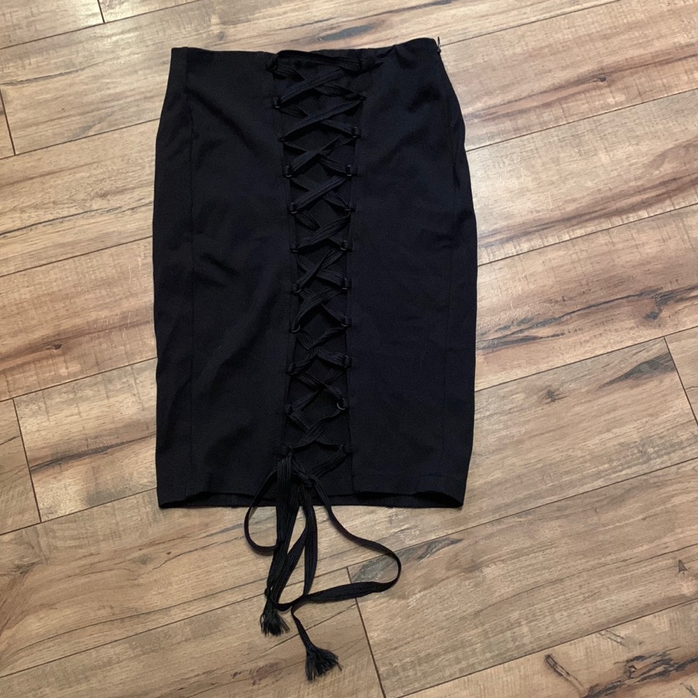 Guess black tie up pencil skirt small
